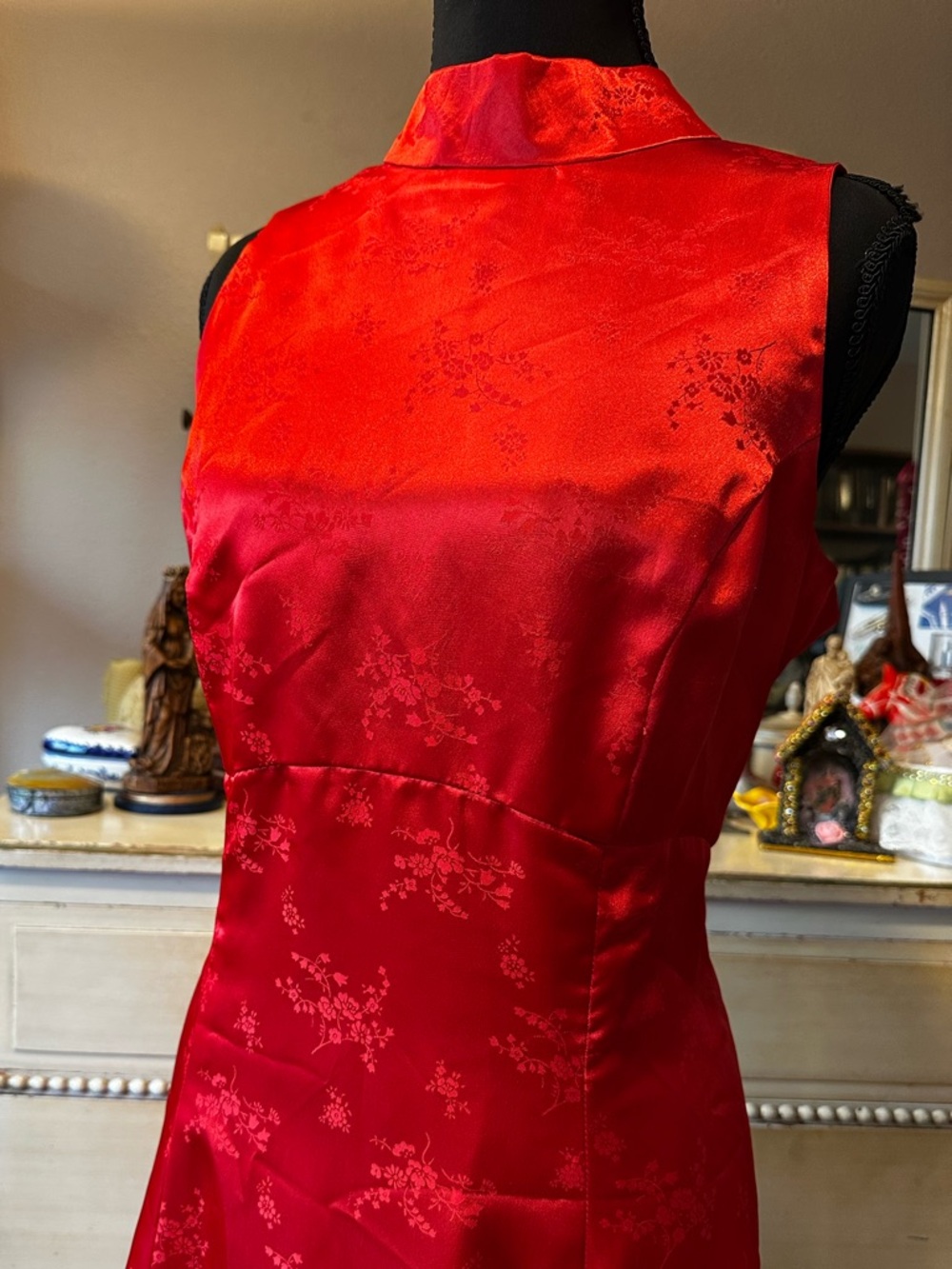 Vintage red Chinese style mandarin collar maxi sleeveless formal gala dress❤️